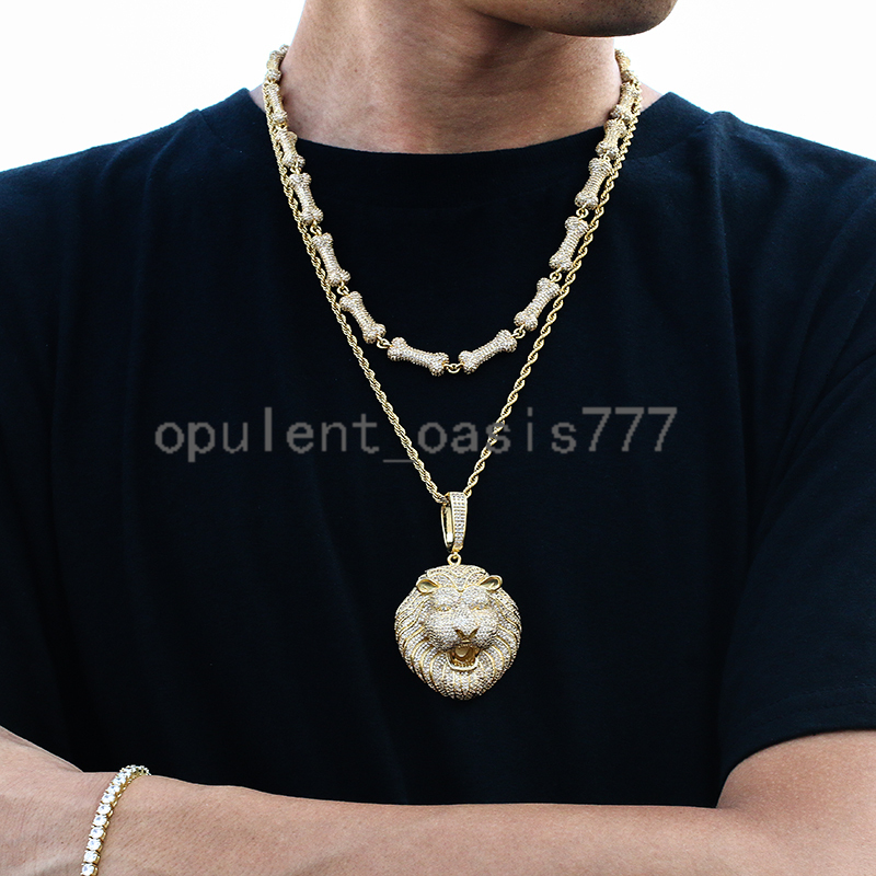 Fashion Hip Hop Jewelry 18K Gold Plated Brass Full moissanite Diamond Paved Lion Head Necklace Pendant for Rapper Jewelry