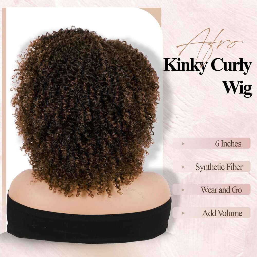 Hanne Fashion Short Kinky Ombre Brown Side Part Afro Curly Wig Twist Out Wigs Heat Resistant Fiber Synthetic Full Hair for Black Women (1B 30)