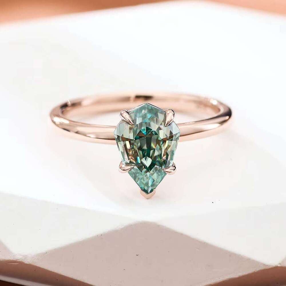 Green Blue Vvs 2ct Pear Cut 14k Solid Rose Gold Silica Ring Unique Engagement Boutique Jewelry