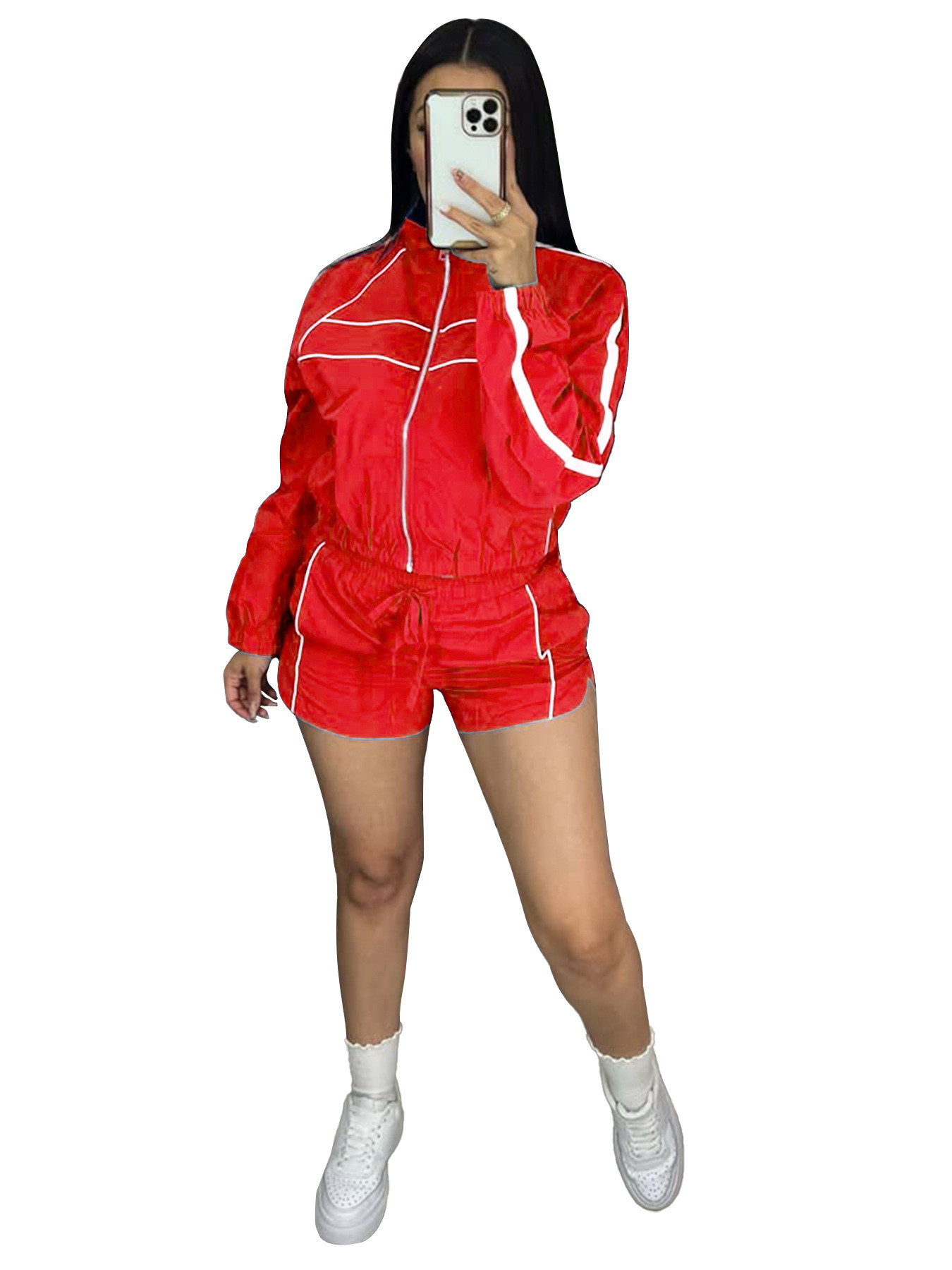Womens Tracksuits Two Pieces Set 2025 New Fashion Sexy Spicy Girl Long Sleeved Zipper Contrasting Ribbon Shorts Sportwear 11 Colors