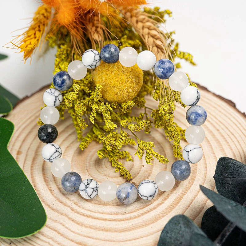 Temu Xiyin TK Blue Dot Stone White Marble Turquoise Bracelet Bohemian Style