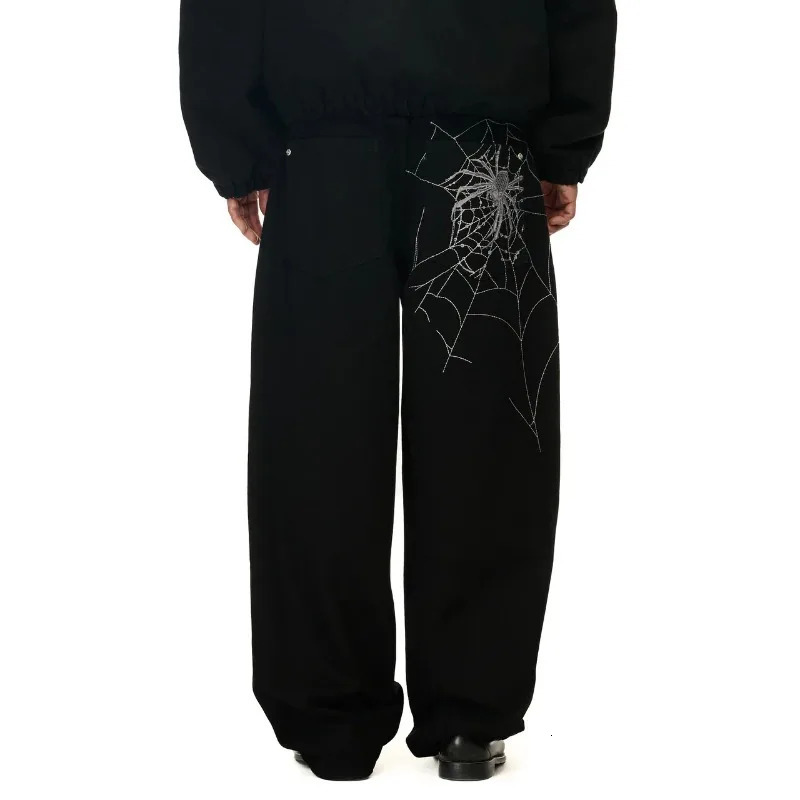 Y2K man jeans vintage Spider web embroidery vintage pattern wide leg pants American style street wear Rock Hip Hop Denim jeans 251129 - view 7