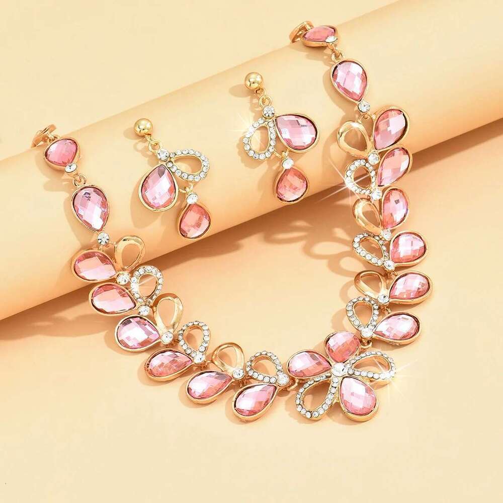 3Pc Women's Fashion Waterdrop Flower Necklace Earrings Jewelry Set Suitable For Wedding, Party, Festival Gifts-8039