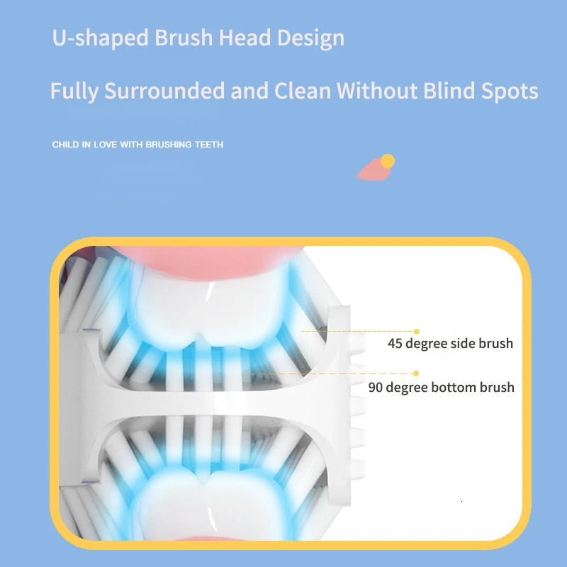 360 Sonic Electric Toothbrush for Kids Children U Shape Automatic Silicone Tooth Brush Smart Timer Rechargeable Blue Light IPX7 251127