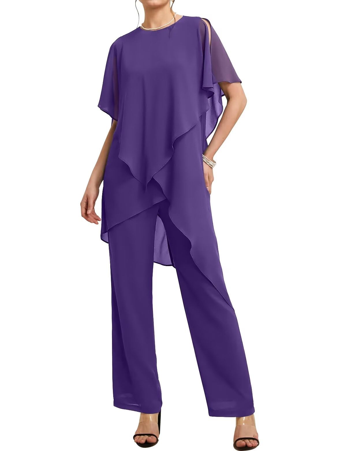 Grandmother Chiffon Pantsuits Women's Wedding Jumpsuit 3 Pieces Mother of The Bride Dresses Pant Suits with Jacket for Wedding Evening Party