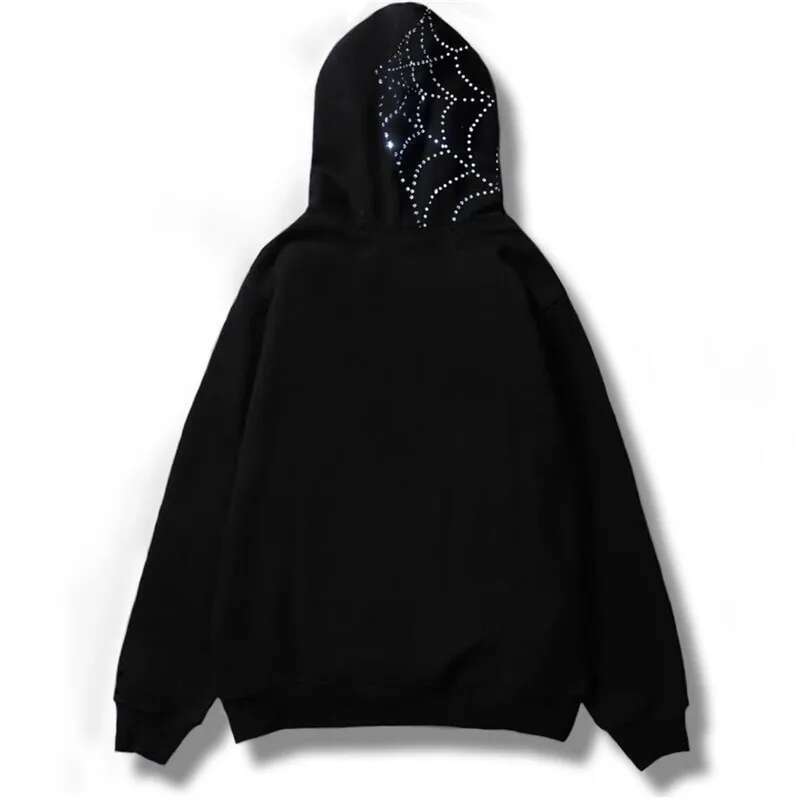 Grunge Full Zip Up Y2k Rhinestone Tooth Spider Web Pattern Hoodies Oversized Goth Hoodie Men's Haruku Punk Sweatshirt Jacket fashion clothing wom