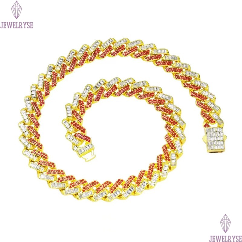 necklace moissanite chain Iced Out 925 Pure Silver Moissanite Necklace Gra Vvs 15mm Two Tone Moissanite Cuban Link Chain