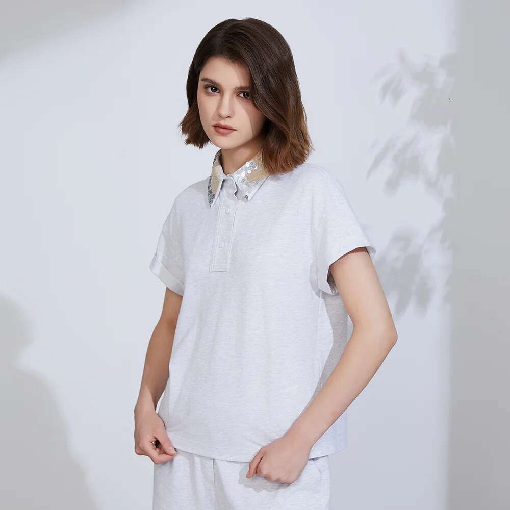 K2374l Cotton Summer Short Sleeved T-Shirt Ladies Clothes Women's Clothing Shirt Collar