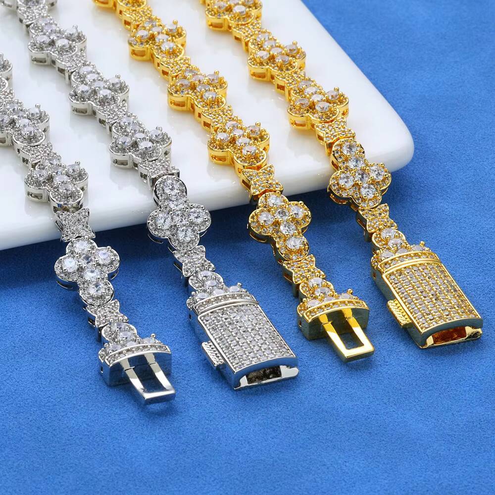 HipHop Jewelry New Style Bling Iced Out Cross Choker Necklace Unisex Full Pave Gold Plated Flower Star Link Chain High Jewellry