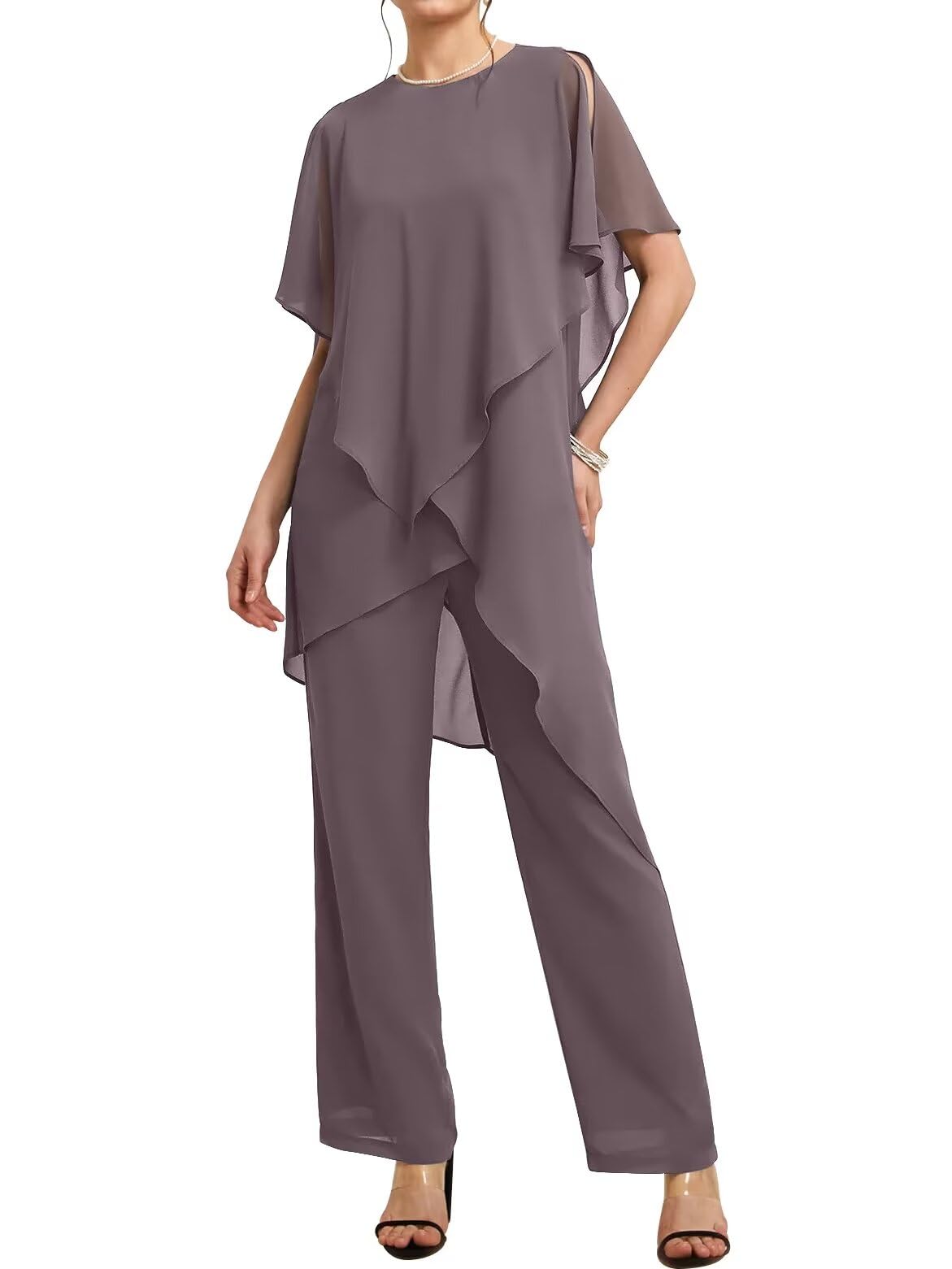 Grandmother Chiffon Pantsuits Women's Wedding Jumpsuit 3 Pieces Mother of The Bride Dresses Pant Suits with Jacket for Wedding Evening Party