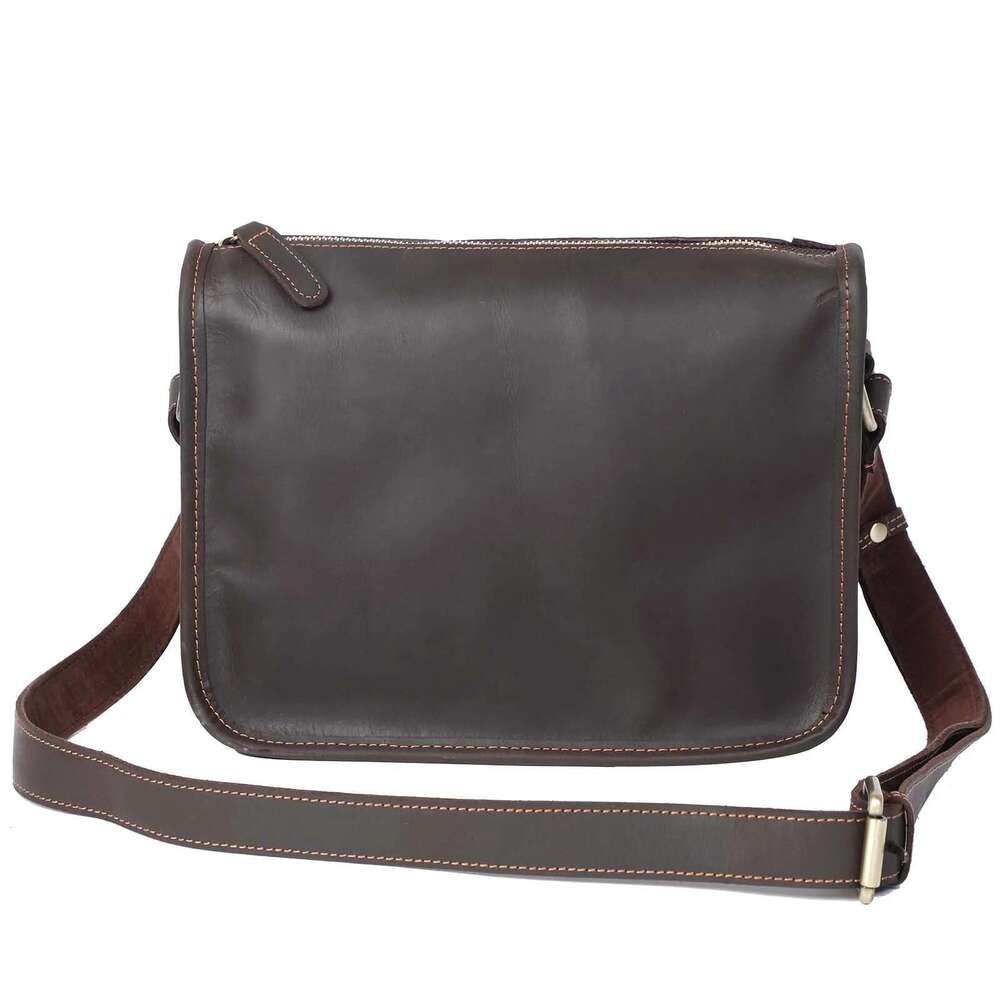 S.WORKER Vintage Genuine Leather Men's 11" Messenger Crossbody Bags Crazy Horse Cowhide Shoulder Bag Top Layer Fashion
