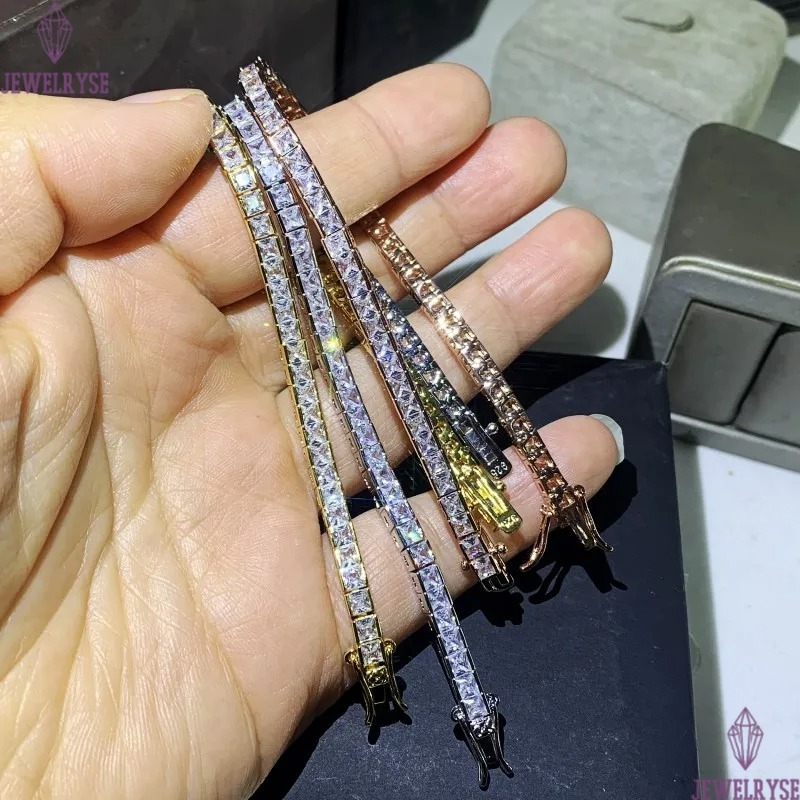 New Arrival Sparkling Luxury Jewelry 925 Sterling Silver Gold Fill Popular Princess White Topaz Women Wedding Bracelet Gift