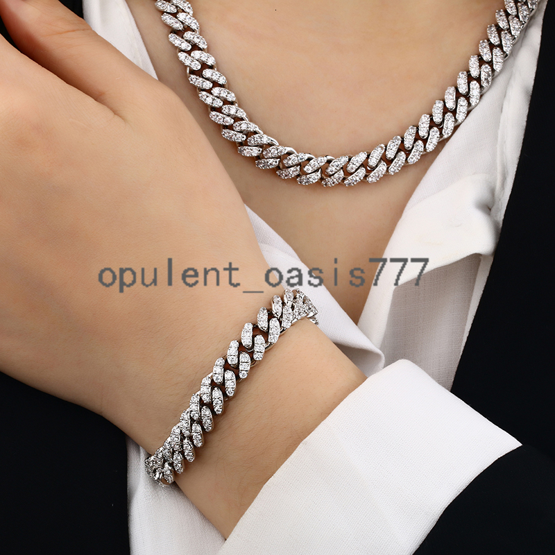 Fashion Hip Hop Jewelry 8mm Gold Plated Brass 1 Row moissanite Diamond Miami Cuban Link Chain Necklace for Men Women