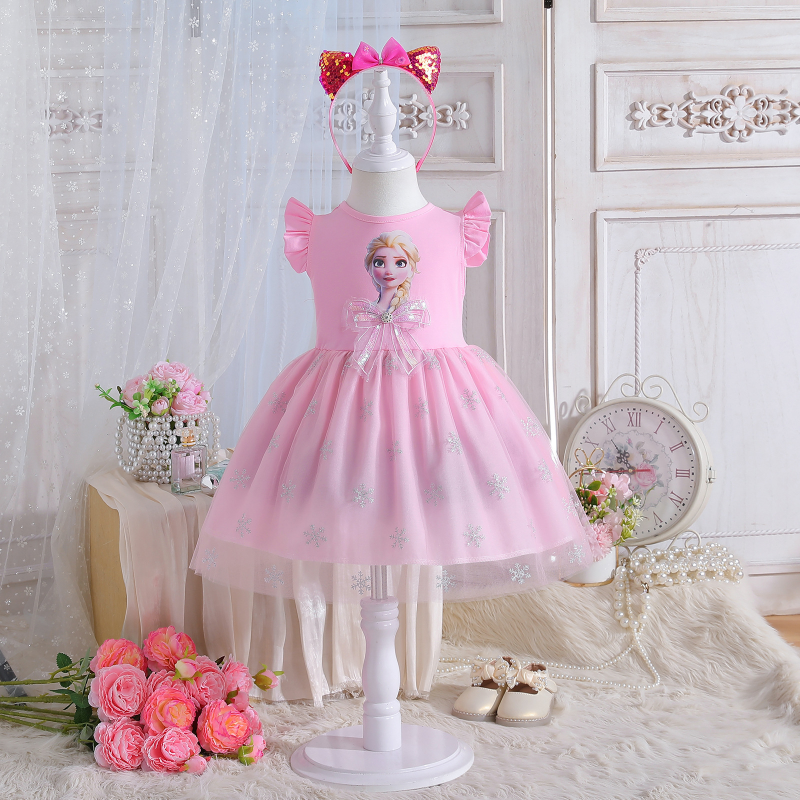 DISNEY Princess Elsa Kids designer clothes Frozen Girls' summer dress children's princess dress with bow-tie vest children's clothes
