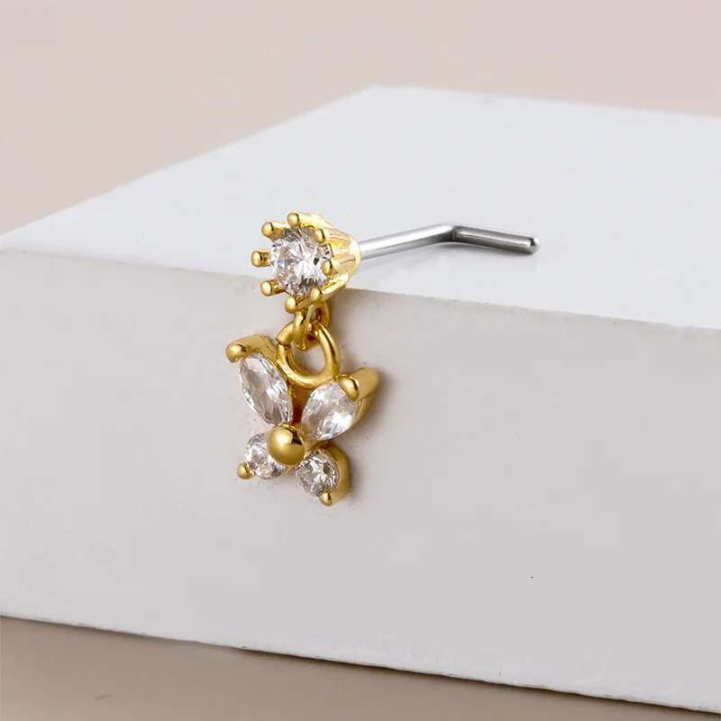 1Pcs Stainless Steel Piercing Studs Crystal Zircon Butterfly Pendant Nose Ring Nail Goth PIERC Body Jewelry For Women 20G