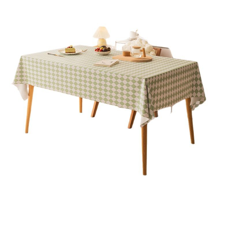 T0439 tablecloth waterproof and oil-proof wash-free plaid small fresh tablecloth rectangular light luxury diamond wash-free coffee table tablecloth