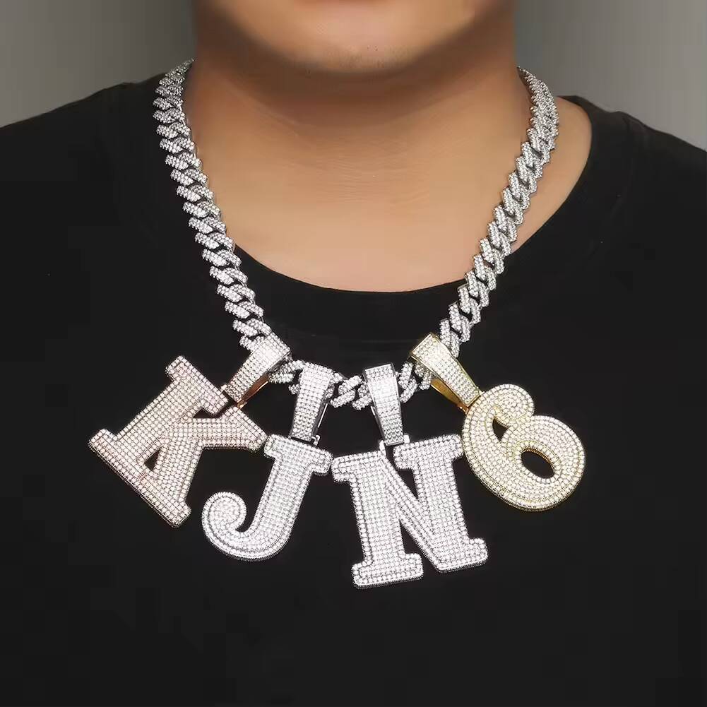 Luxury Hip Hop 925 Silver Moissanite Diamond Necklace Custom Iced Pendant Letter Cuban Link Chain with Pendants Charms