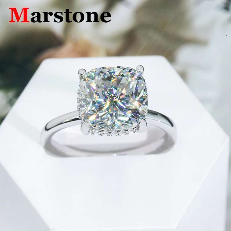 5CT Full Moissanite Diamond D Color VVS Cushion Cut Womens Ring S925 Sliver Plated White Gold Wedding Fine Rings for Women