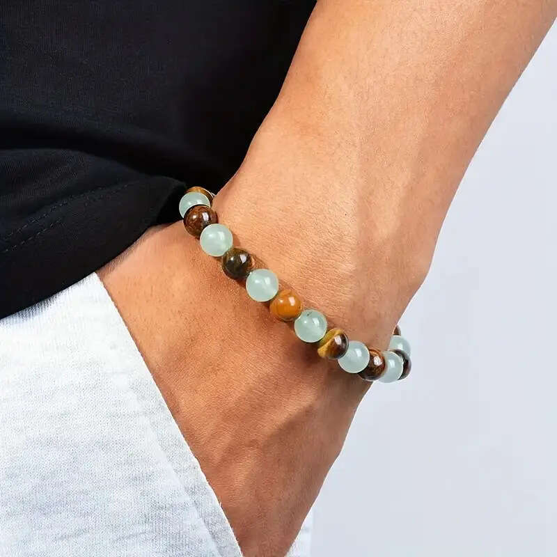 Temu Xiyin TK Natural Tiger Eye Stone Green Dongling Wealth Bracelet