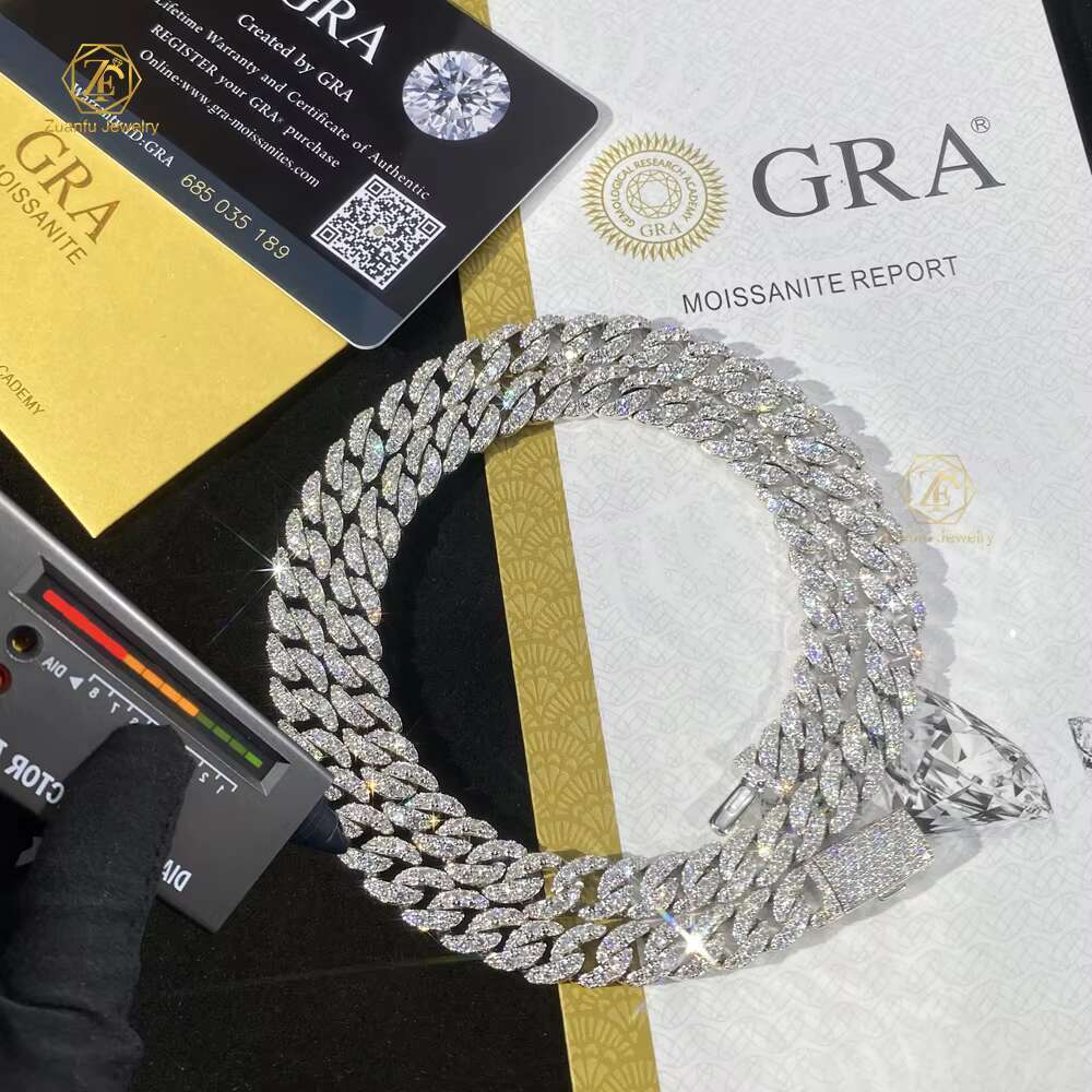 Mens Cuban Link Chain 6mm 8mm 1rows Miami Iced Out Moissanite Cuban Chain 925 Silver Jewelry Sterling Moissanite Cuban Chain