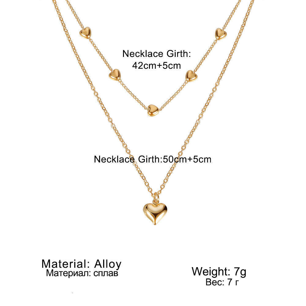 Jewelry double-layer mixed color chain, heart-shaped collarbone chain necklace, female sweet and cool hip-hop necklace