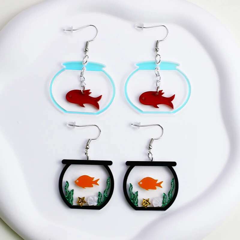 Donarsei Cute Transparent Goldfish Bowl Drop For Women Funny Animal Fish Acrylic Dangle Earrings Novelty Jewelry