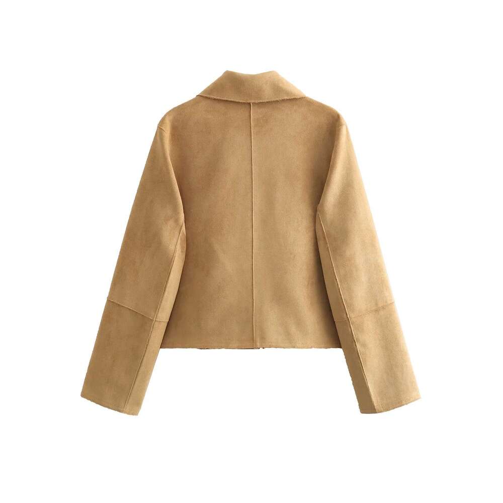 PRINTKAOIR Casual Solid Suede Women's Lapel Buttons New Fall Autumn Fashion Jacket Coat