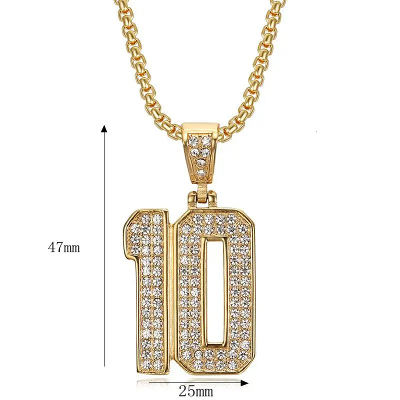 Megin D Stainless Steel Hip Hop Punk Iced Out Number 10 Pendant Collar Chains Necklace for Men Women Gift Fashion Jewel 250428