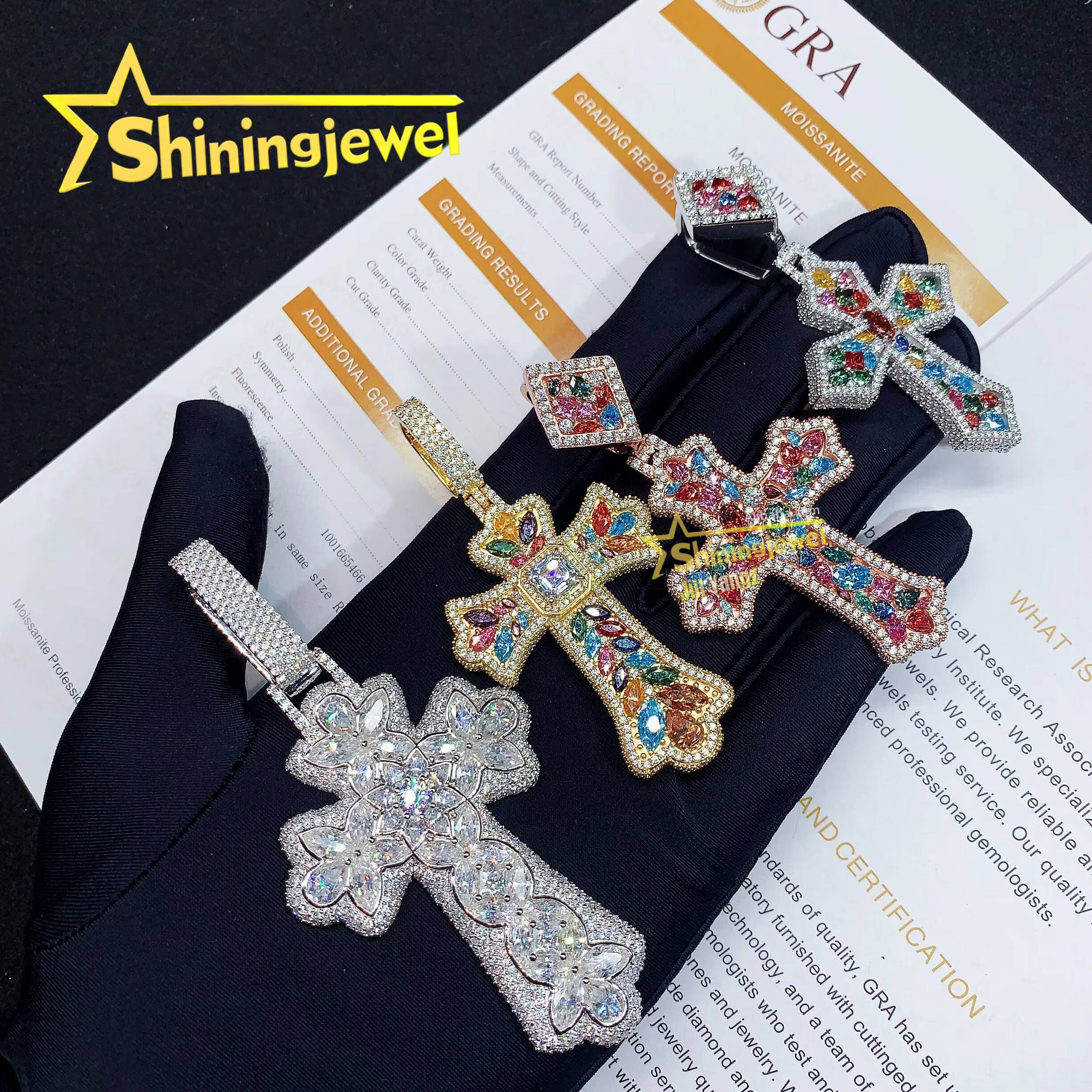 Trending Products Mixed Cutting Color Moissanite Cross Pendant Collection Hip Hop Iced Out Pendant Religious Jewelry