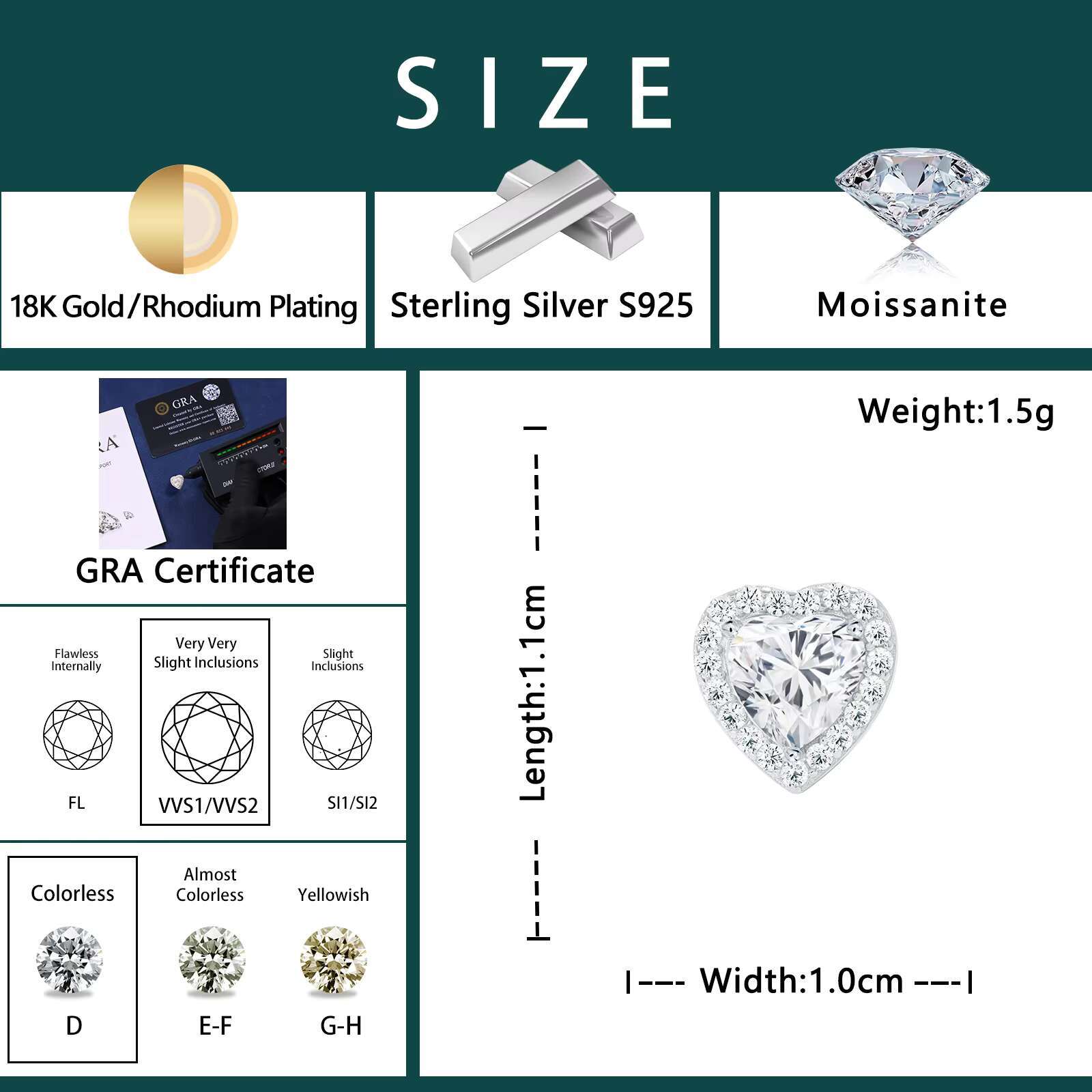 New Trendy 925 Sterling Sliver VVS Moissanite Stud Earrings Sparkling Bling Heart Earrings Womens Jewelry For Gift Party