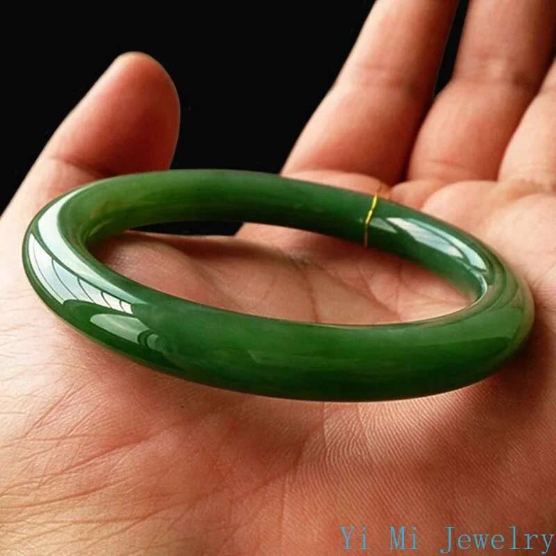 Natural Women's Jasper Full Green Thin Round Jade Bangle Bracelet