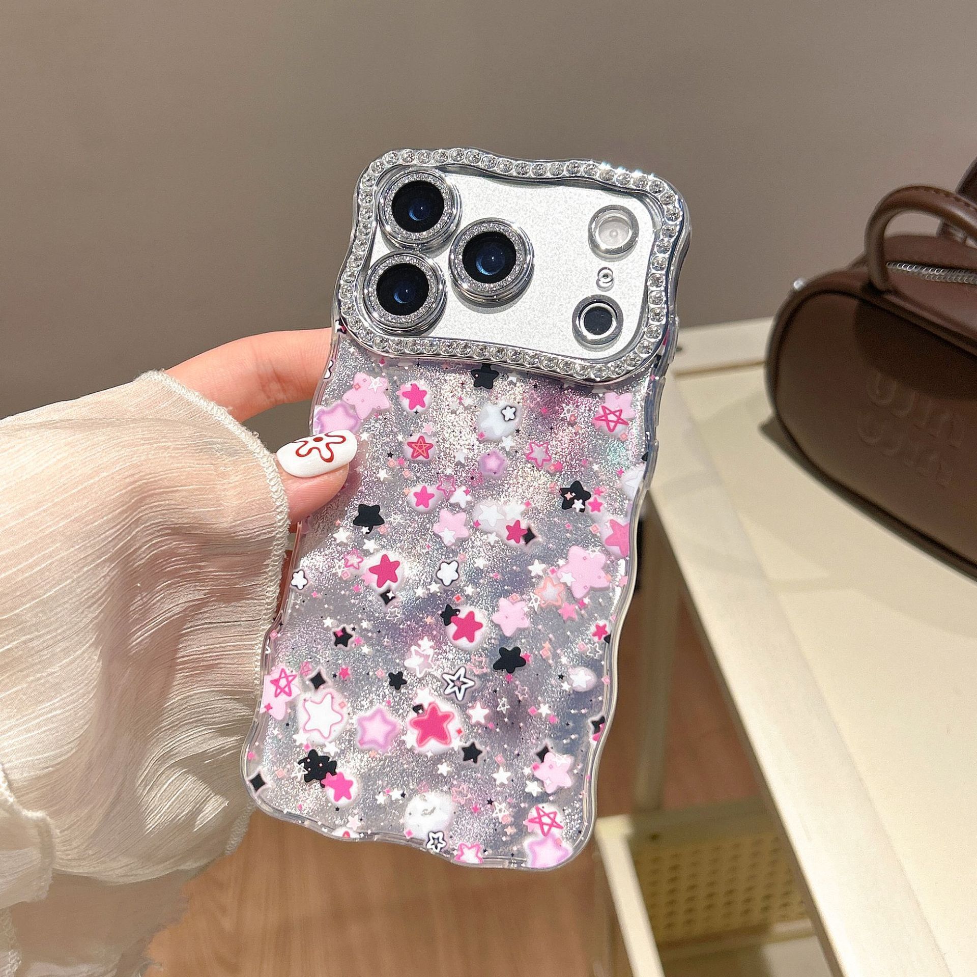 Twisted Edge Gradient Star Phone Case iPhone 17 Pro Max Compatible With Apple 16/15 Pro Diamond Lens Hard Case
