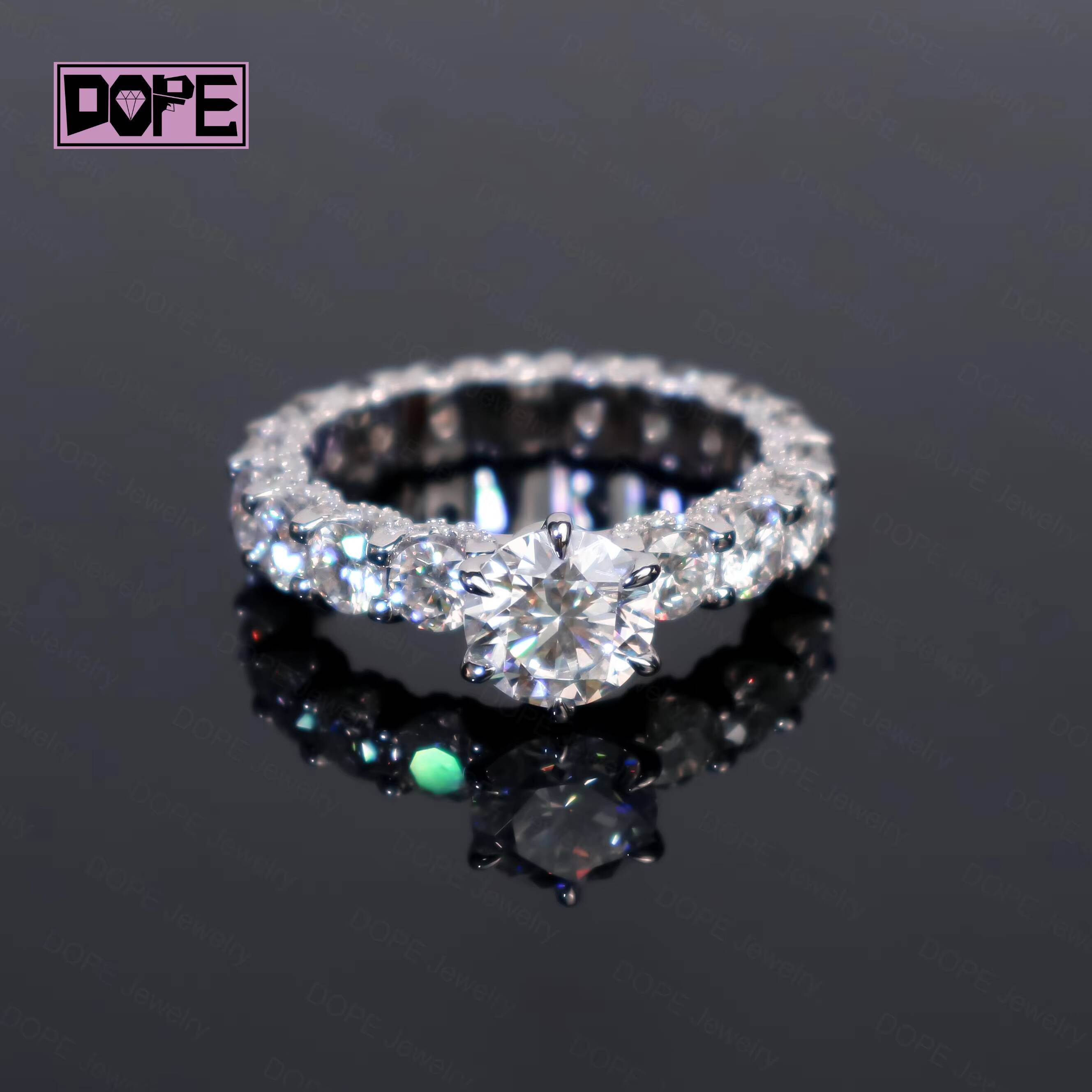 Classic Moissanite Ring 925 Silver 14K Gold Plated VVS 2 Carats Solitaire Iced Out Prong Women Engagement Wedding Ring