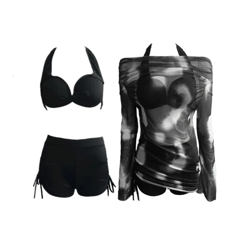 Sexy Three-piece Womens Bikini Swimsuit Steel Support Gathered Spring Style Korean Version Pure Desire s Swimwear 250428