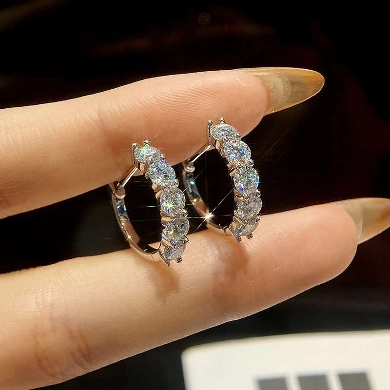 KNB 3ct Wedding Moissanite Diamond Hoop Earrings 925 Sterling Silver Plated Platinum Huggie Earring with Luxury Fine Jewelry