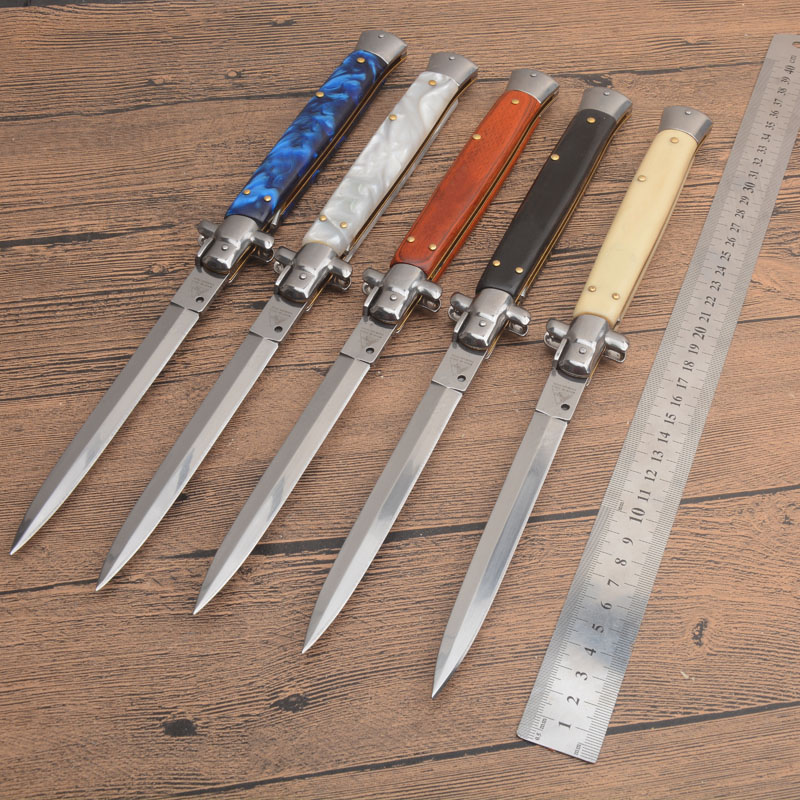 5Models 13'' Godfather Stiletto Folding Blade Knife 3.5 440c Steel Blade, Acrylic/Wood Handles