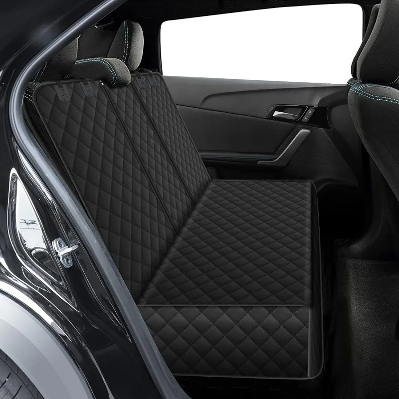 Dog car rear seat protective cover waterproof and dustproof pet seat cover black shoulder strap hanger pet travel mat 250427
