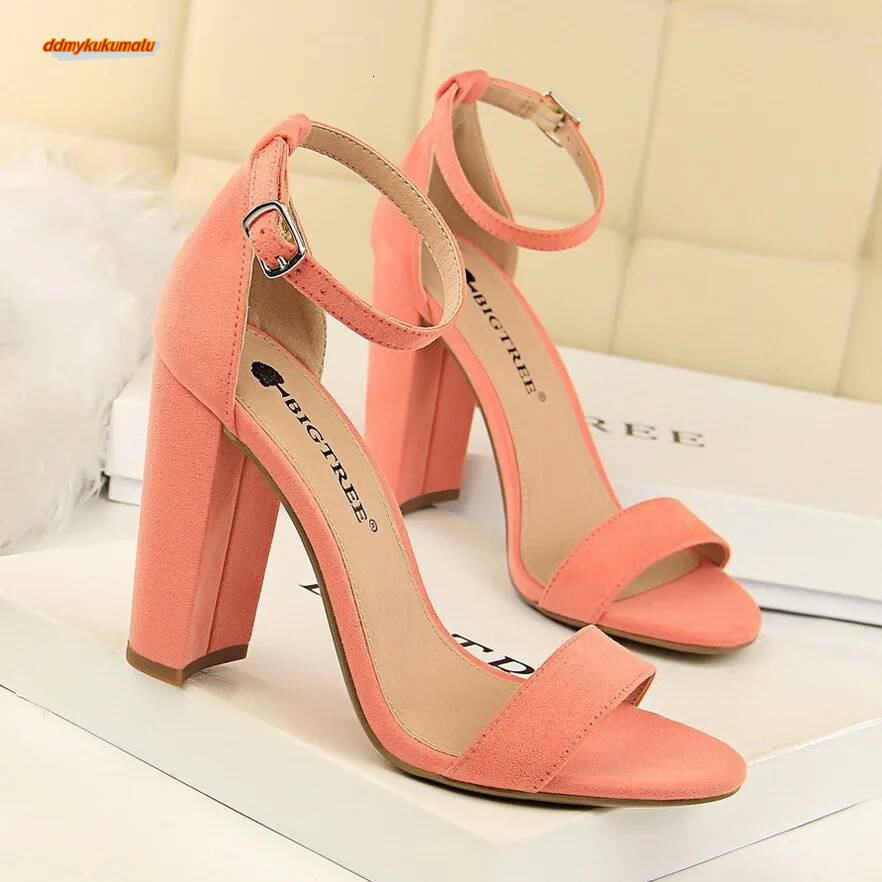 Summer Women 9.5cm High Sandals Yellow Nude Purple Gladiator Square Block Heels Pumps Chunky Platform Bridal Grace 0509-1 ddmykukumalu