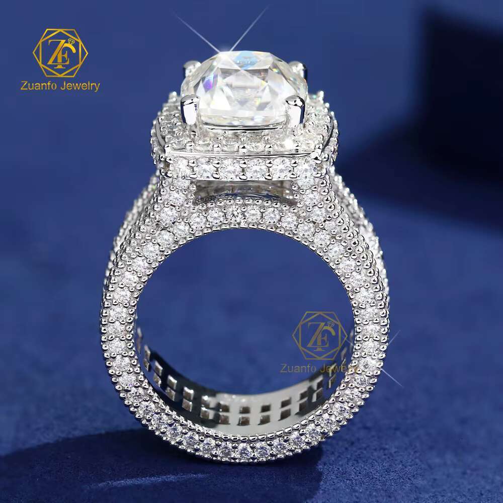 High-end 925 Silver Moissanite Ring Jewelry Big Size Square Cushion Shape Moissanite Halo Ice Out Diamond Ring
