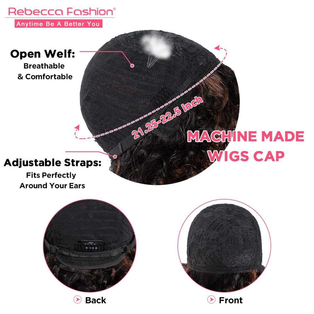 Rebecca Fashion Short Human Hair for Women Cute Curly Bob Wig Side Part Non Lace Glueless Wigs Brazilian Remy Natural Looking Highlight Black Mix Ligh