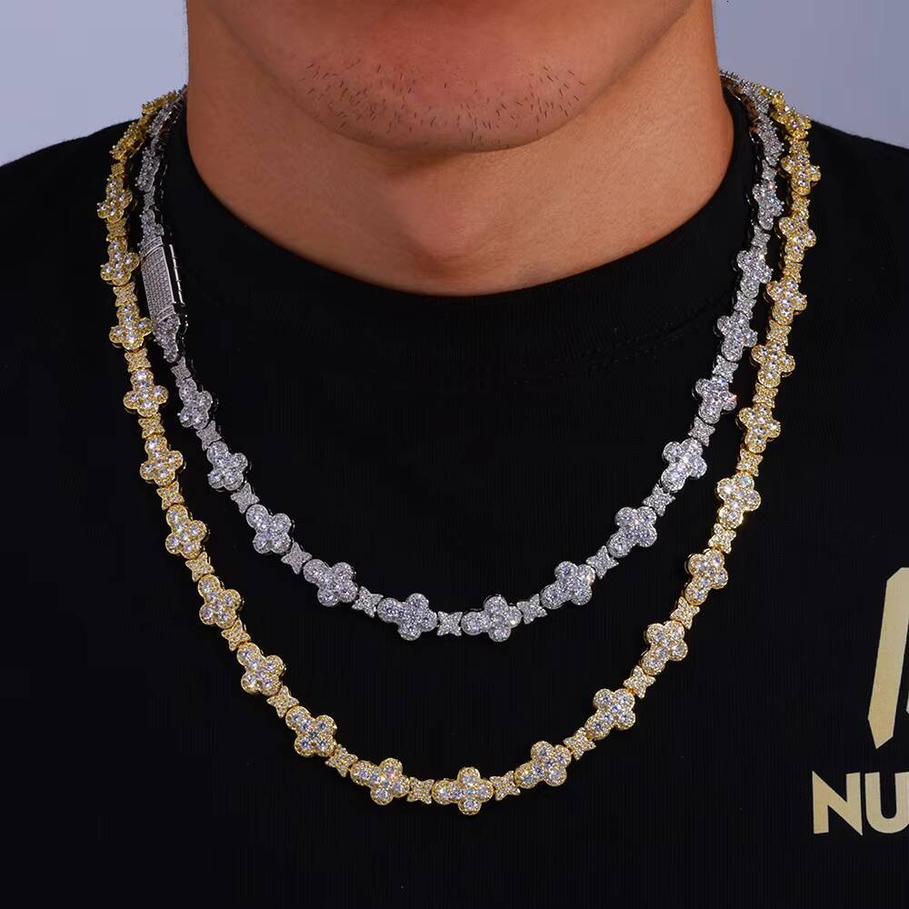 HipHop Jewelry New Style Bling Iced Out Cross Choker Necklace Unisex Full Pave Gold Plated Flower Star Link Chain High Jewellry