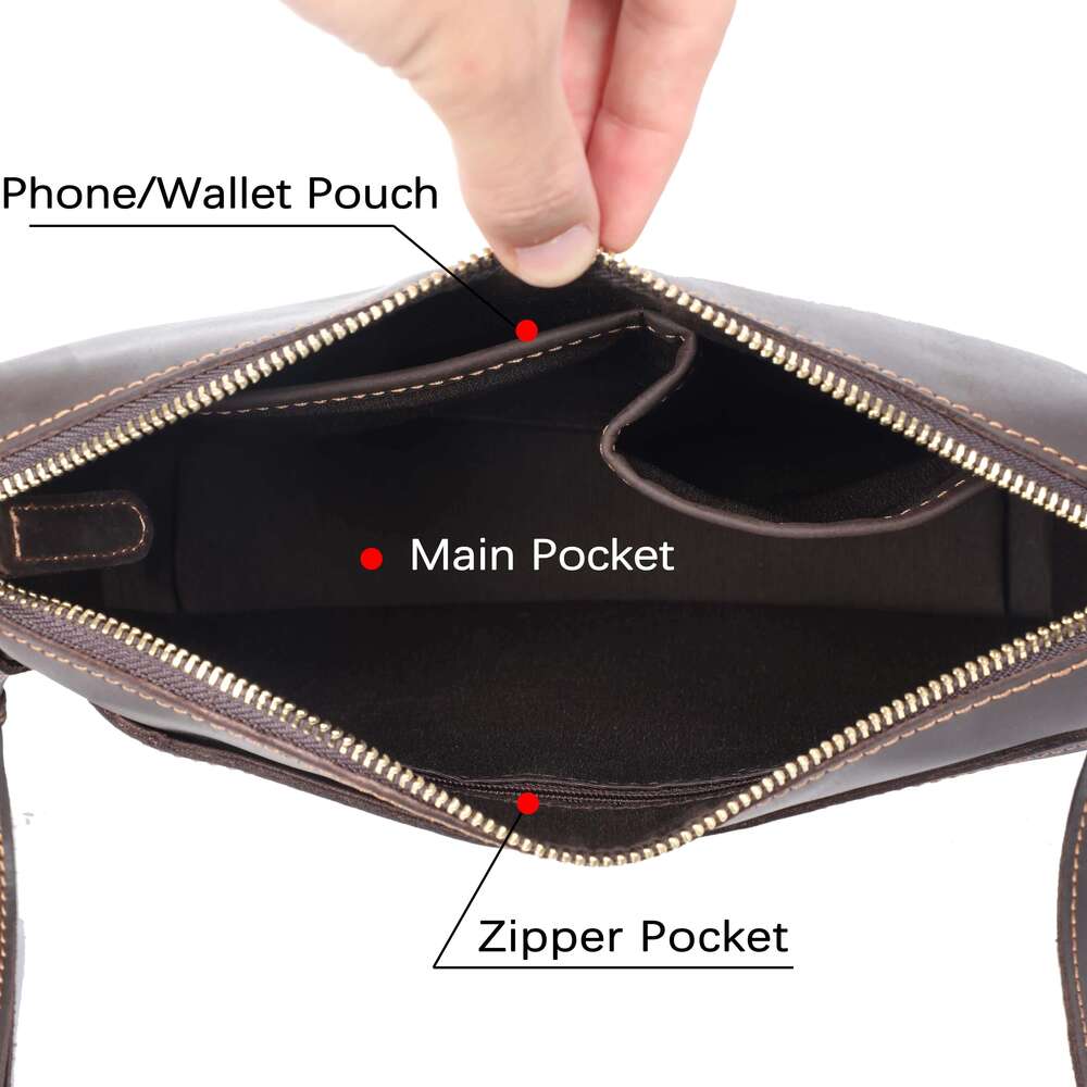 S.WORKER Vintage Genuine Leather Men's 11" Messenger Crossbody Bags Crazy Horse Cowhide Shoulder Bag Top Layer Fashion