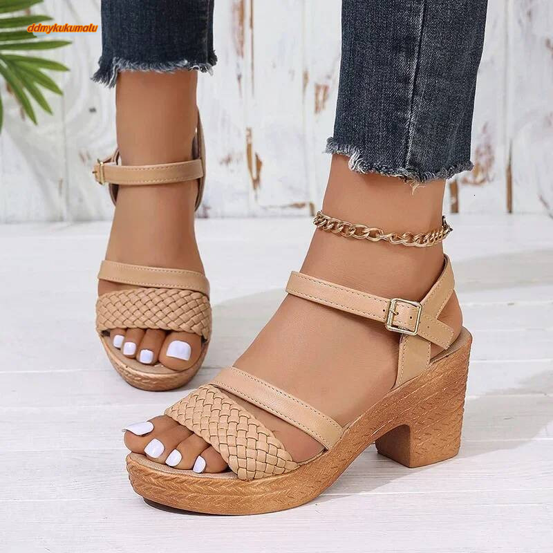 Zoki White Chunky Heeled Women Summer 2025 Braid Band Gladiator Sandals Woman Ankle Strap Casual Platform Sandles Mujer ddmykukumalu