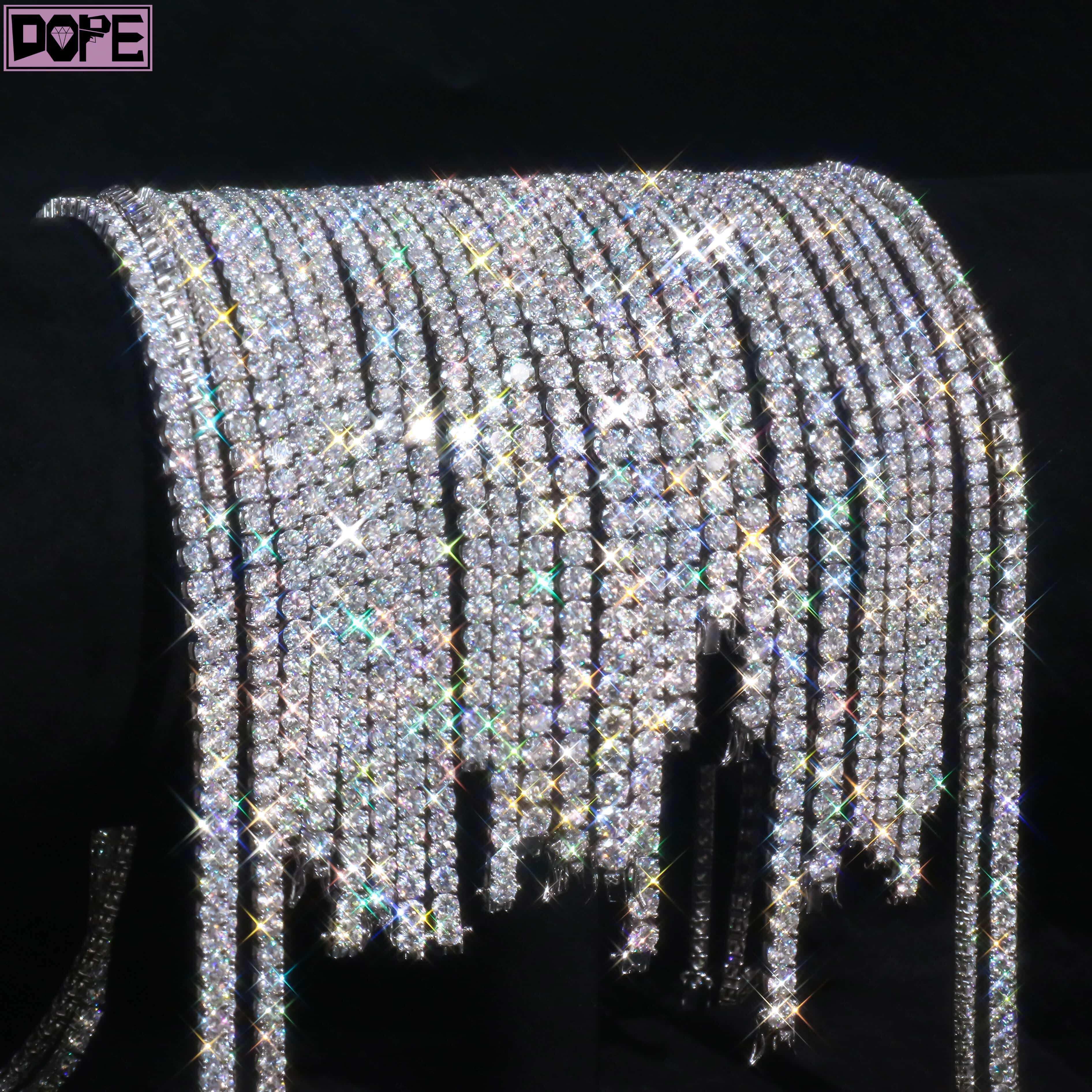 Stock Sale 3mm Moissanite Tennis Chain S925 Ice Out VVS Moissanite Hip Hop Tennis Necklace