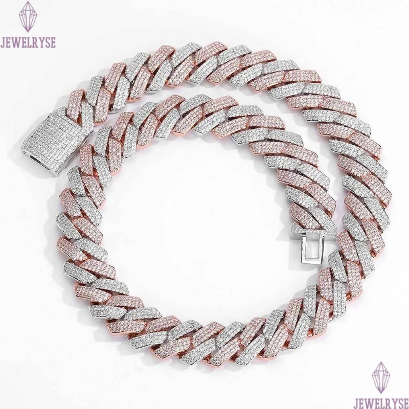 necklace moissanite chain designer jewelry cuban link chain for men stainless steel plated gold 20MM wide 3 row diamond hip hop mens prong iced out ch