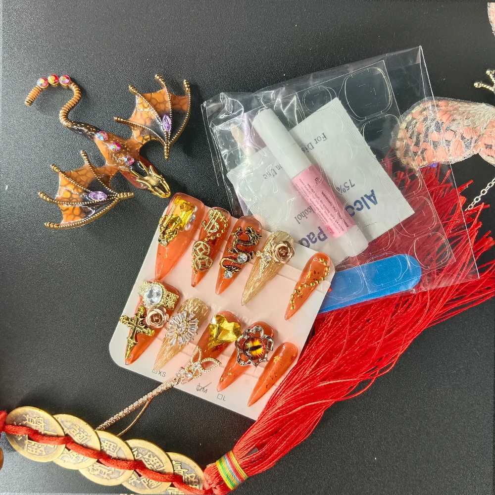 10pcs high-quality hand pressed nails real shooting pure handmade drawing accumulated dragon amber squeezing super cool H25429