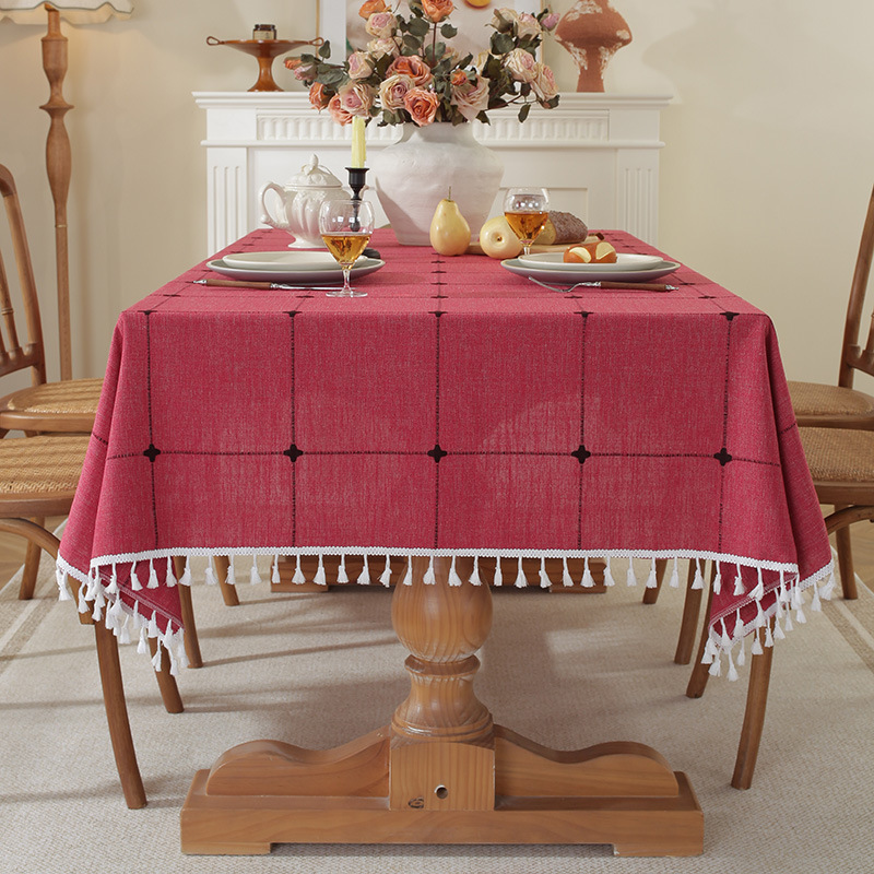 W15 Nordic ins style embroidered tablecloth cotton and linen fabric tablecloth literary small fresh tassel coffee table cloth tablecloth