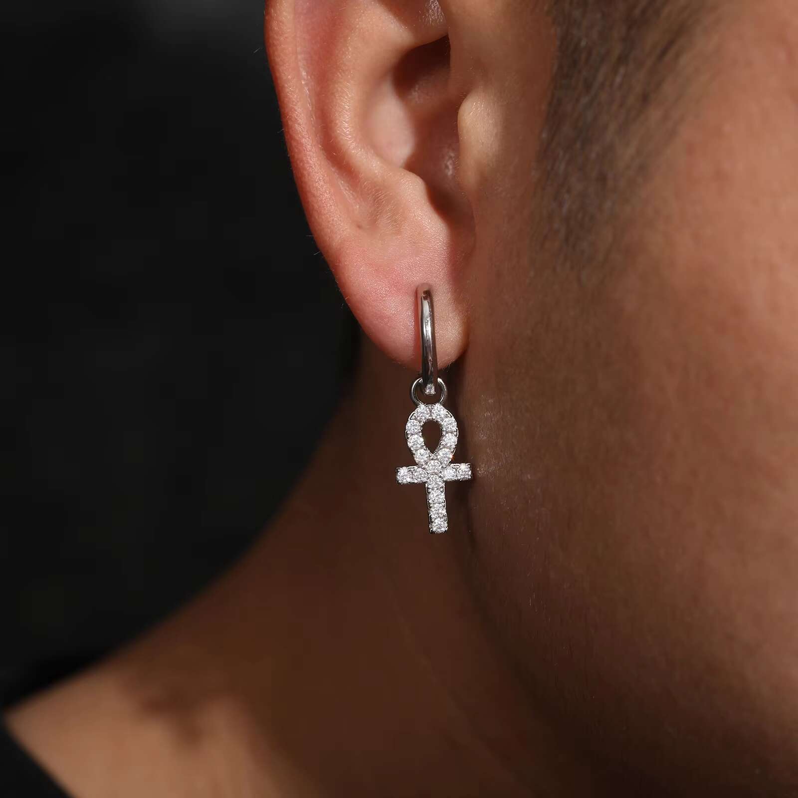 925 Silver Earrings With D-Color Moissanite Elegant and Unique Design Simple Key Cross Gold Plated Versatile for Parties