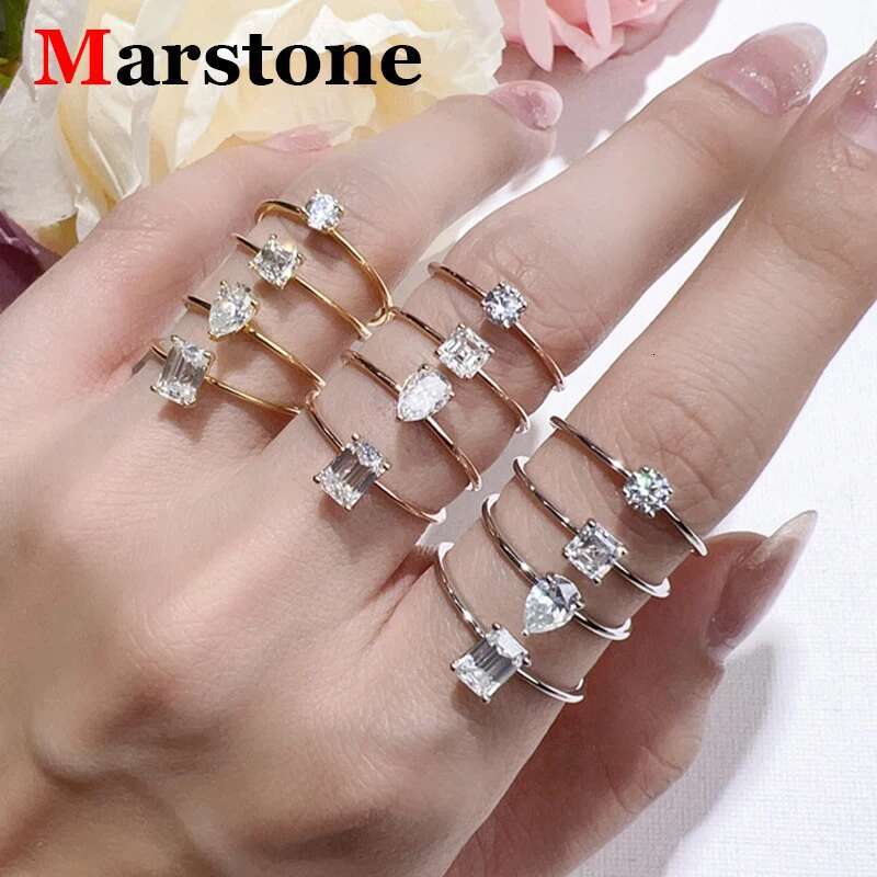 Moissanite Diamond D Color Womens Pear Asscher Emerald Ring S925 Sliver 18K White Gold Rings Fine Jewelry Gifts for Women Lady