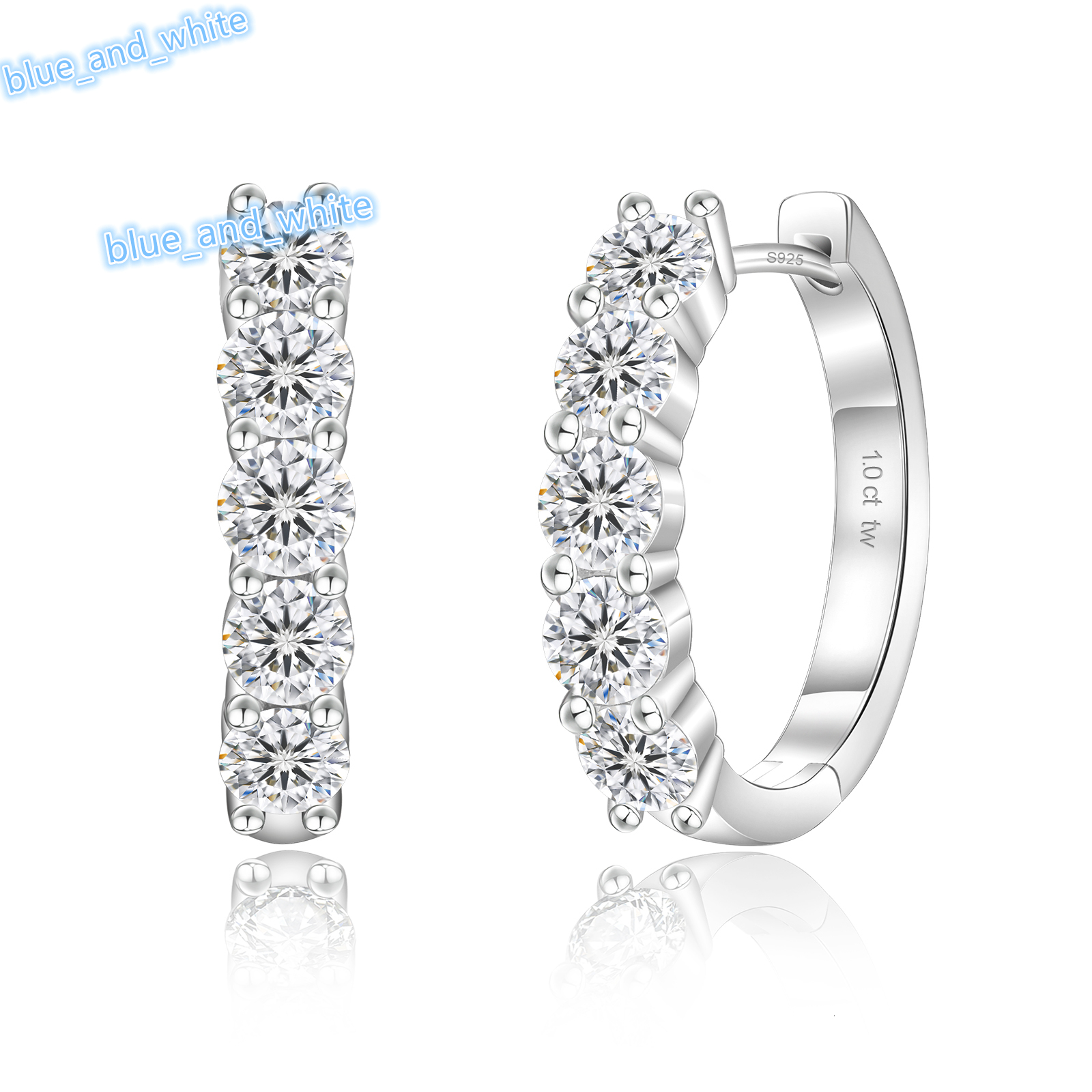 Moissanite Hoop Stud 0.6-2.0Ctw Lab Created Diamond 14K White Gold Plated 925 Sterling Silver Women Men Wedding Huggie Earring
